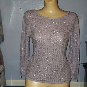 Talbots Collection Petites 100% Italian Wool Lavender Bling V-Back Sweater sz S
